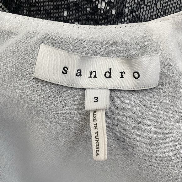 Sandro Lace Overlay Long Sleeve Scalloped Hem Mini Dress Black 3 S - Picture 8 of 8